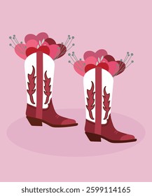 Flat Design Illustration with Cowboy Boots and Love