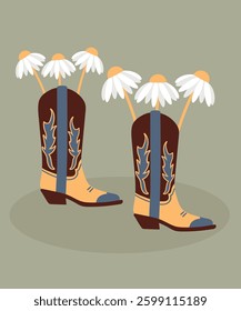 Flat Design Illustration with Cowboy Boots and Daisy