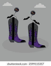 Flat Design Illustration with Cowboy Boots and Boo