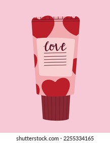 Flat Design Illustration Cream For Skin in a Love Heart Tube Pattern