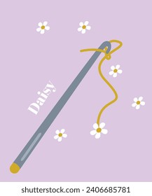 Ilustración de diseño plano con aguja Crochet Hook y margarita