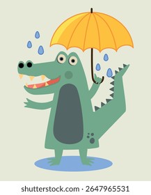  Flat Design Illustration with Crocodile Holding Umbrella