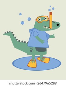 Flat Design Illustration with Crocodile Swimming