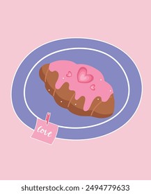 Flat Design Illustration With Croissant at Love and Chocolate Taste