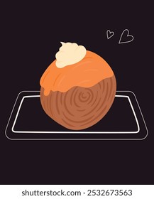 Ilustração de design plano com rolo de croissant no sabor de caramelo