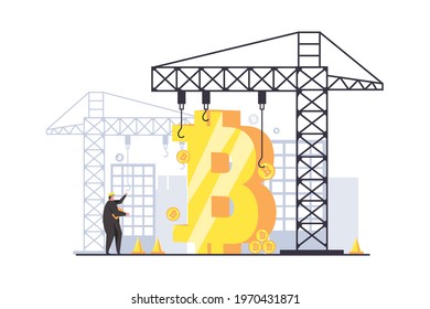 Flat design illustration of Cryptocurrency exchange, digital money market, business, finance, office, bitcoin, cryptocurrency and blockchain technology