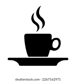 Flat design illustration of a cup of coffee with smoke. Black and white icon - vector