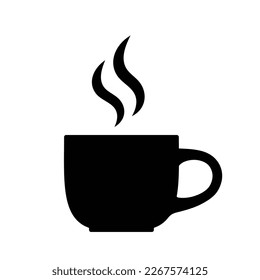 Flat design illustration of a cup of coffee or tea with smoke. Black and white icon - vector
