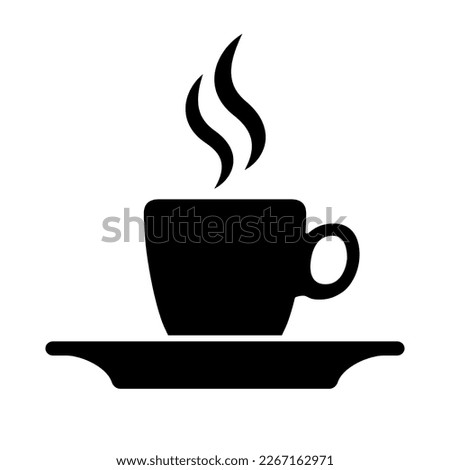 Flat design illustration of a cup of coffee with smoke. Black and white icon - vector