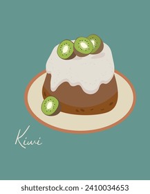 Flat Design Illustration with Cupcake and Cream Vanilla, Kiwi