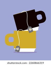 Flat Design illustration with Cups of Daisy Flowers Tea