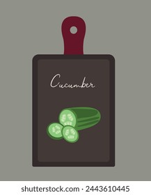  Flat Design Illustration with Cutting Board at Cucumber