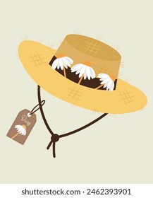 Flat Design Illustration at Daisy Hat Straw and Sale Tag