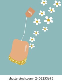 Ilustración de diseño plano con bolsita de té de margarita