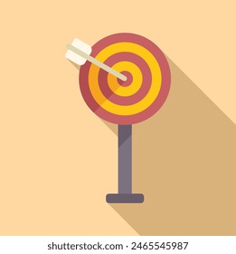 Ilustración de diseño plano de un dardo que golpea el centro de un objetivo en un fondo bronceado