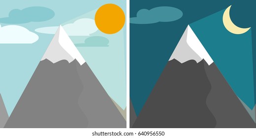 Flat design illustration day and night mountains