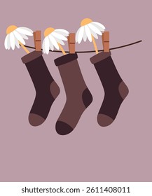 Flat Design Illustration with Decoration Three Socks and Daisy