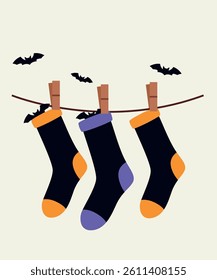 Flat Design Illustration with Decoration Three Socks and Bat Background