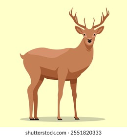 Ilustração de design plano de um veado, ideal para projetos com temas naturais, gráficos da vida selvagem, materiais educacionais e projetos criativos. Apresenta um estilo limpo e moderno.
