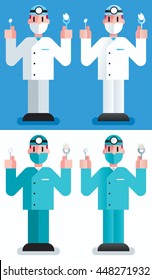 Flat design illustration of dentist in 4 color versions. 