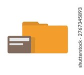 A flat design illustration depicts a brown card and two stacked yellow folders high quality