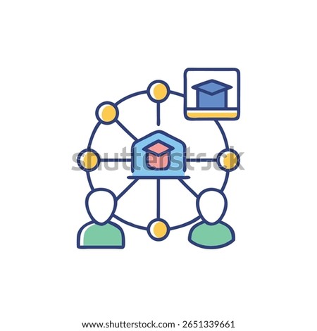 Flat design illustration depicts an educational network connecting students to online learning resources and knowledge centers for effective skill development.
