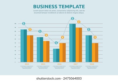 Flat Design Illustration of Descending Down Bar Graph Chart Diagram for Business Financial Data Annual Report