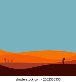 flat design illustration of a desert landscape vector with a beautiful sky, very suitable for display in the bedroom, living room, or for book covers, can also be used for web backgrounds
