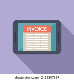 Flat design illustration of a digital invoice on a tablet screen with a trendy shadow