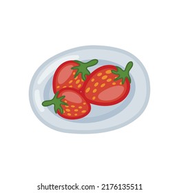 ilustración de diseño plano de un plato con fresas frescas
