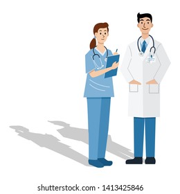 Flat design, Illustration of doctor and nurse, Vector