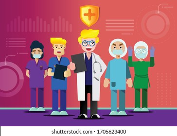 flat design illustration doctors and nurses, medical staff 