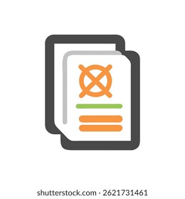 Flat design illustration of a document with a cross symbol and information fields, layered style.
