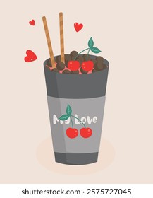 Flat Design Illustration with Drink at Cherry and Chocolate Balls