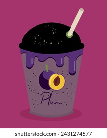  Flat Design Illustration at Drink Cream with Plum Taste