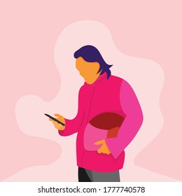 flat design illustration of driver motor taxy online get a new order from passenger