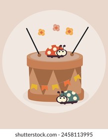 Ilustración de diseño plano con tambor en Ladybug