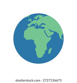 Ilustración de diseño plano de globo terráqueo, con continentes sobre un fondo blanco. El estilo es limpio y gráfico.