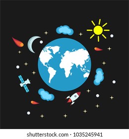 Flat design illustration of the Earth in space