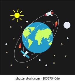 Flat design illustration of the Earth in space