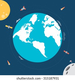 Flat design illustration of the Earth in space
