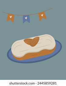 Flat Design Illustration at Eclair with Almond Taste