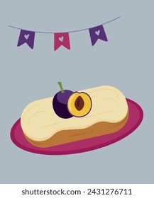 Flat Design Illustration at Eclair with Plum Taste