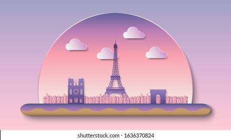 Flat design illustration - Eiffel tower in Paris, France . vector image .