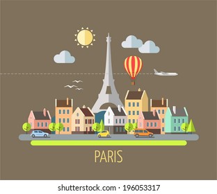 Flat design illustration - Eiffel tower in Paris