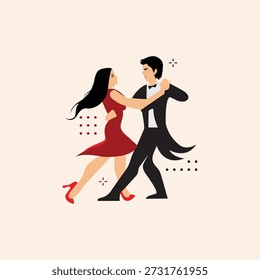 Flat Design Illustration of an Elegant Ballroom Couple Dancing Tango or Waltz