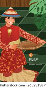 Ilustración de diseño plano de danza de Elengge de Gorontalo Indonesia