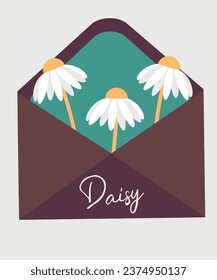  Flat Design Illustration Envelope with Daisy