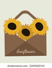  Flat Design Illustration Envelope with Sunflowers