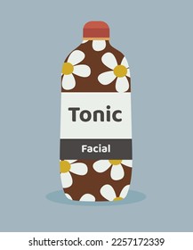 Flat Design Illustration Facial Tonic in a Daisy Flowers Bottle Pattern